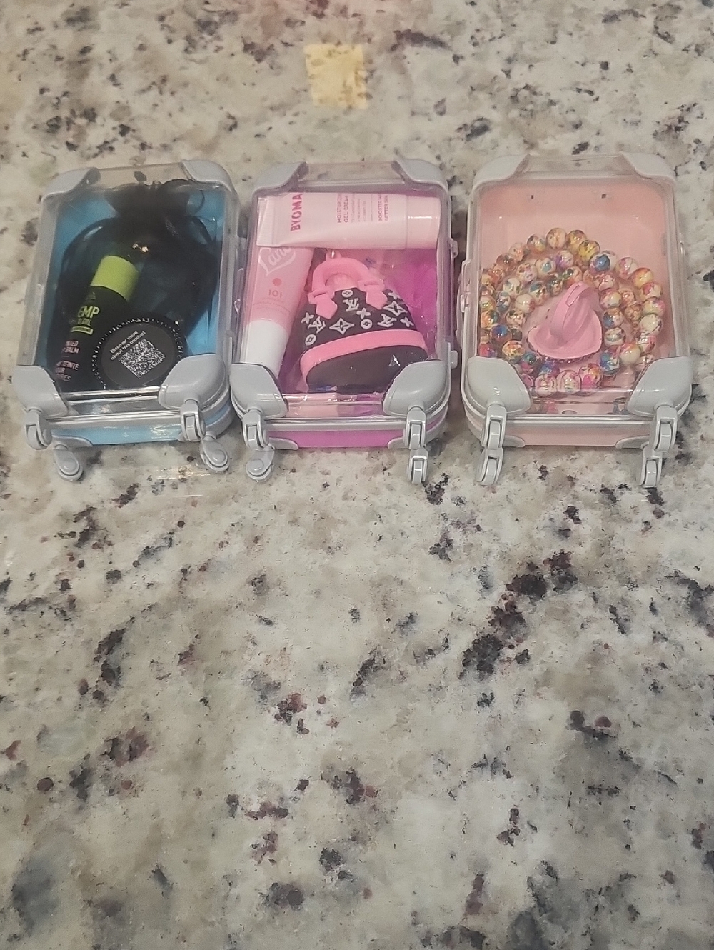 Mini Travel Case Trio with Accessories - Blue, Pink, Peach